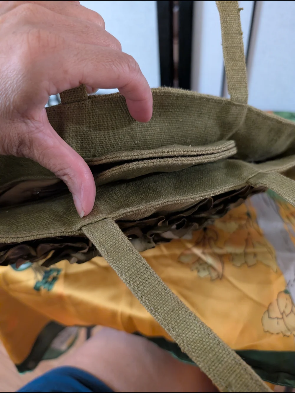Paola Masi Italian Leather Floral Appliqué Burlap Tote Bag